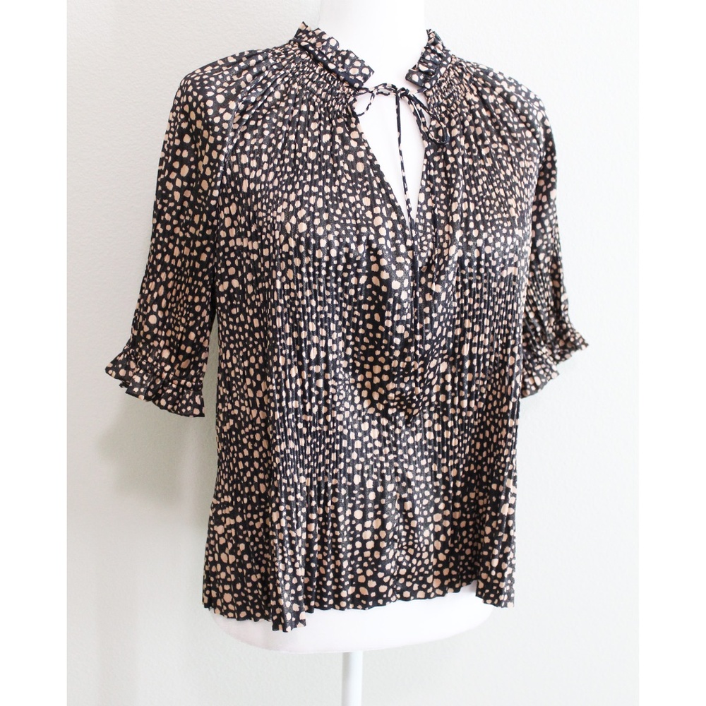 Anthropologie Current air spotted pleated blouse